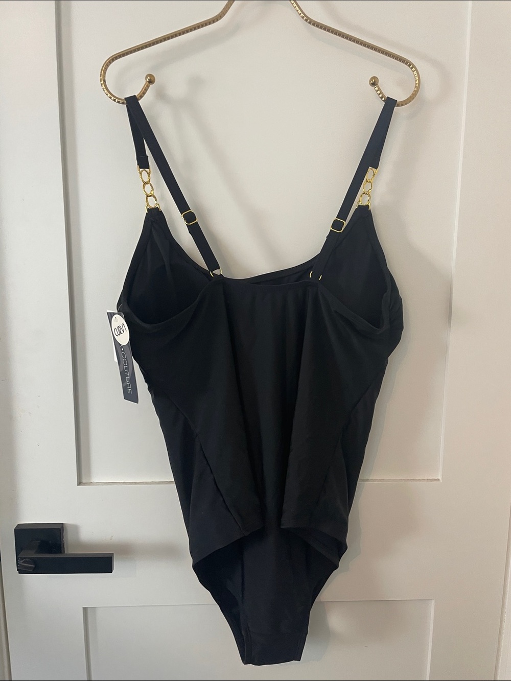 NWT Aqua Couture Black One Piece Swimsuit with Gold Chain Hardware Size 1X